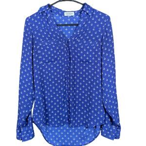 Express Womens Shirt Blue White Anchor Portofino Long Sleeve Button Down XS